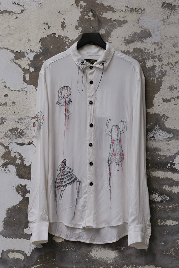 ARCHIVIO J.M.Ribot handmade embroidered shirt Italy AJM-SH09/MI/RI-BAI1 white